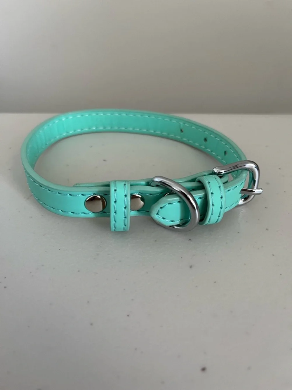 Turquoise Faux Leather Dog Collar -Tiffany blue-inspired shade
